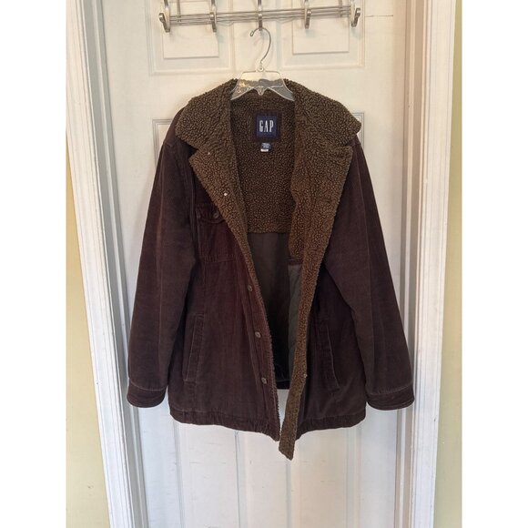 Vintage Y2K Brown Corduroy Fleece Lined Button Down Trucker Jacket Men's Large - Picture 3 of 9